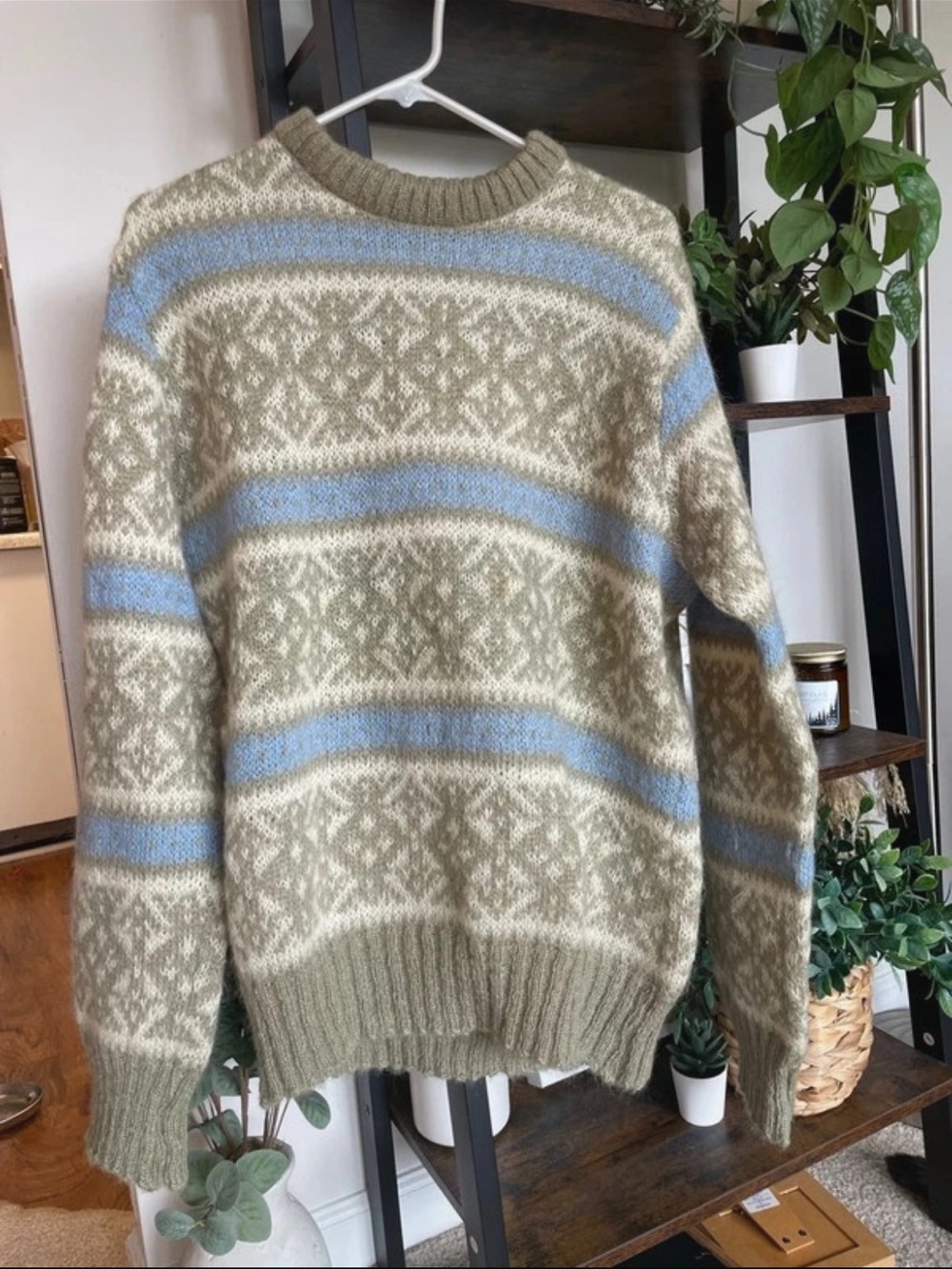 Vintage Kappa Olive & Light Blue Nordic Pattern Crewneck Sweater